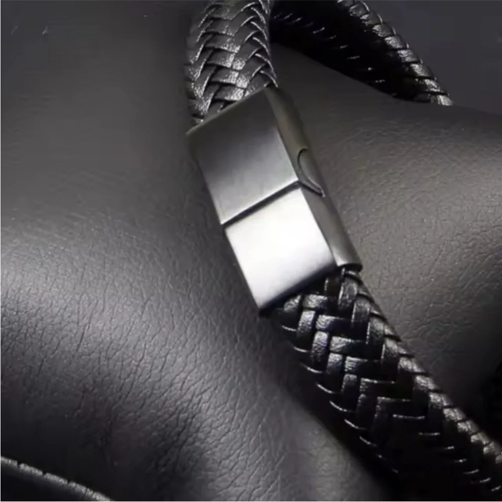 Men's Black Braided Leather Bracelet